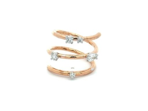 18K Rose Gold Ring with Natural Round and Pear-Shaped Diamonds on a Twist Band